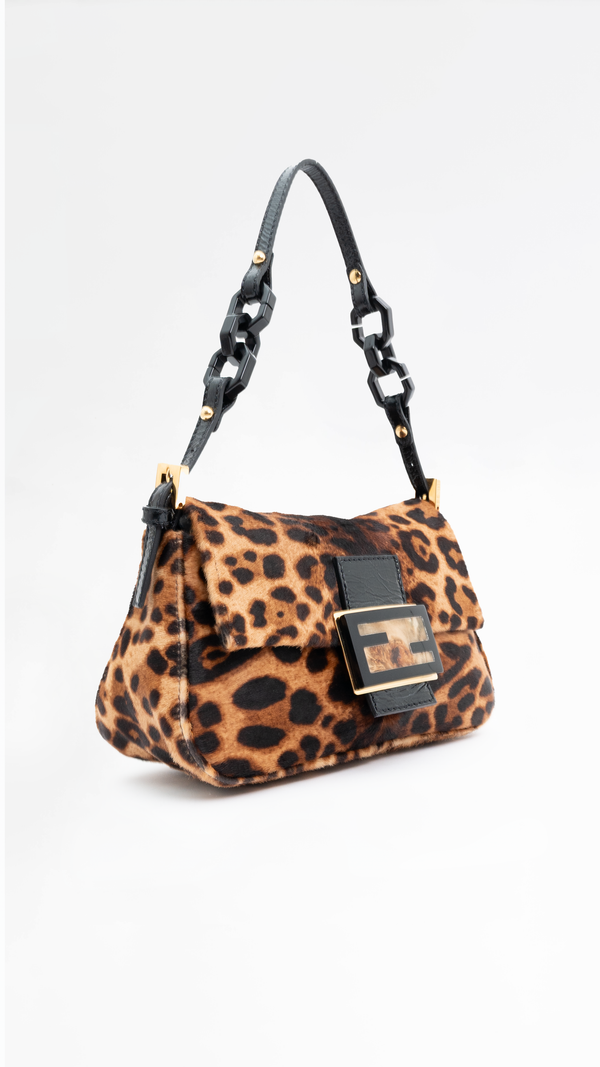 Fendi Mini Mamma Leopard Pony Baguette Bag