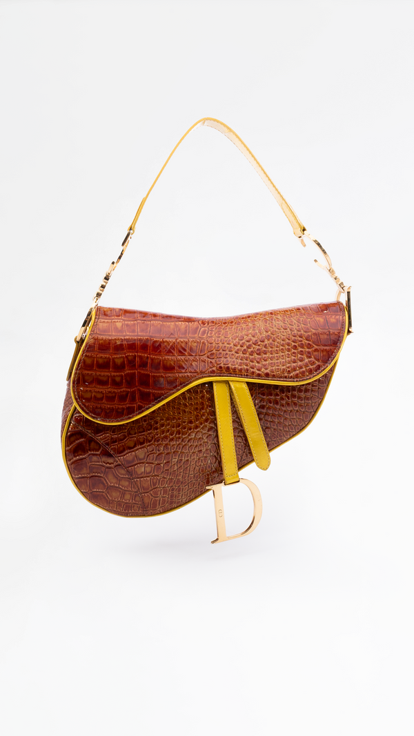 Dior Croc Leather Saddle Bag