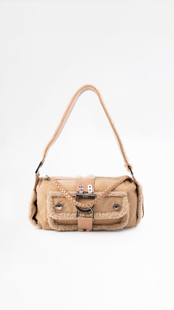 Dior Shearling Flight Hobo Shoulder Bag
