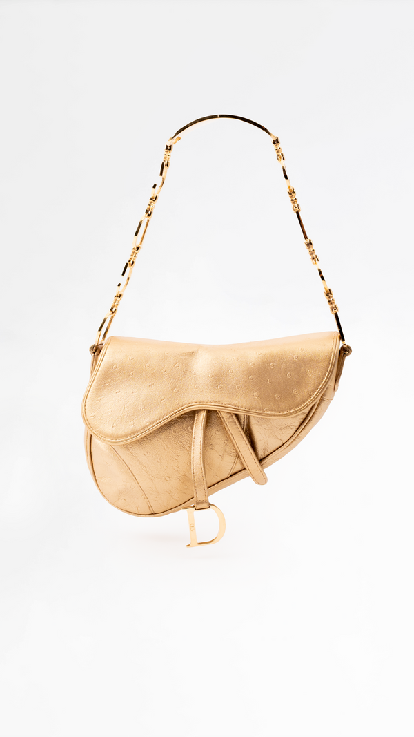 Dior Ostrich Leather Mini Saddle Bag