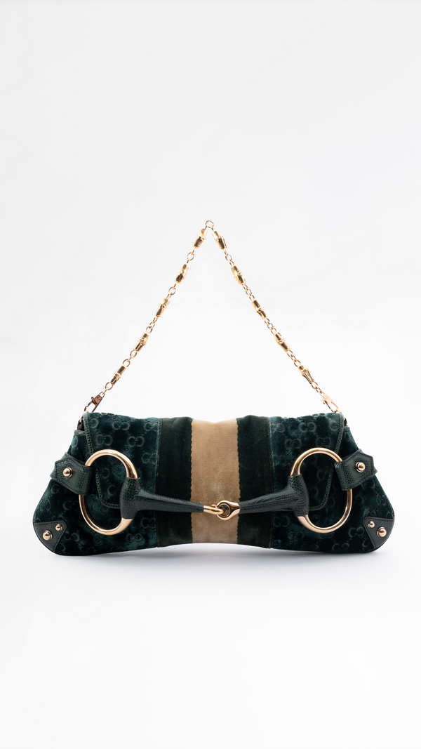 Gucci Velvet Monogram Horsebit Bag