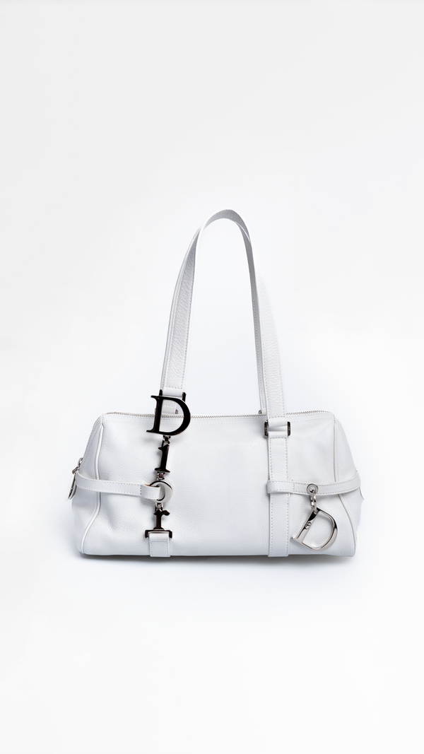 Dior White Leather Spell Out Shoulder Bag