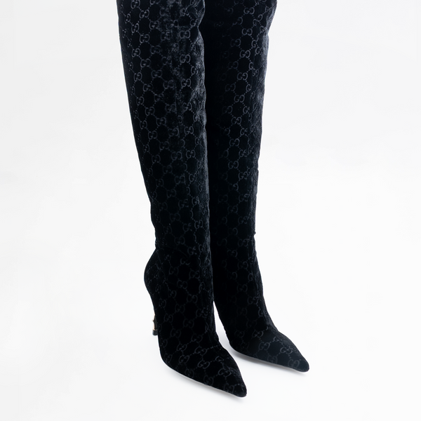 靴 GUCCI by Tom ford side gore boots Gucci X Tom Ford GG Monogram Velvet Knee High Boots - EU 37 – Jean