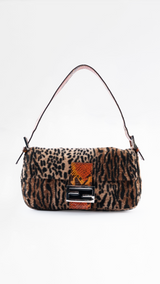 Fendi Leopard Print Fur Baguette Bag