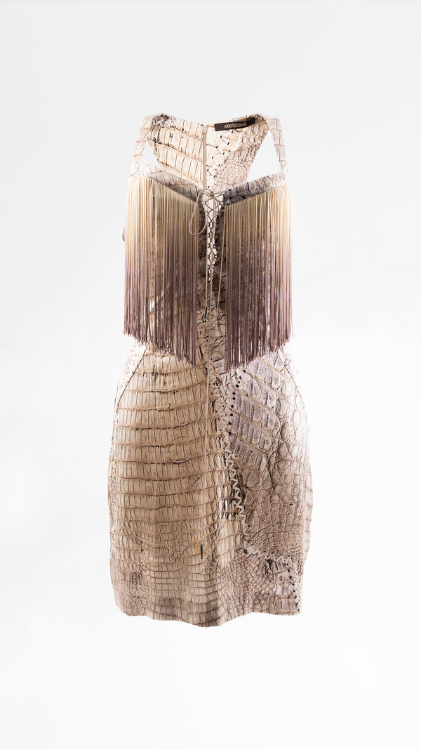 Roberto Cavalli Crocodile Print Tassel Silk Dress