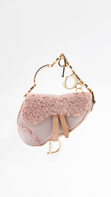Dior Shearling Mini Saddle Wristlet Bag