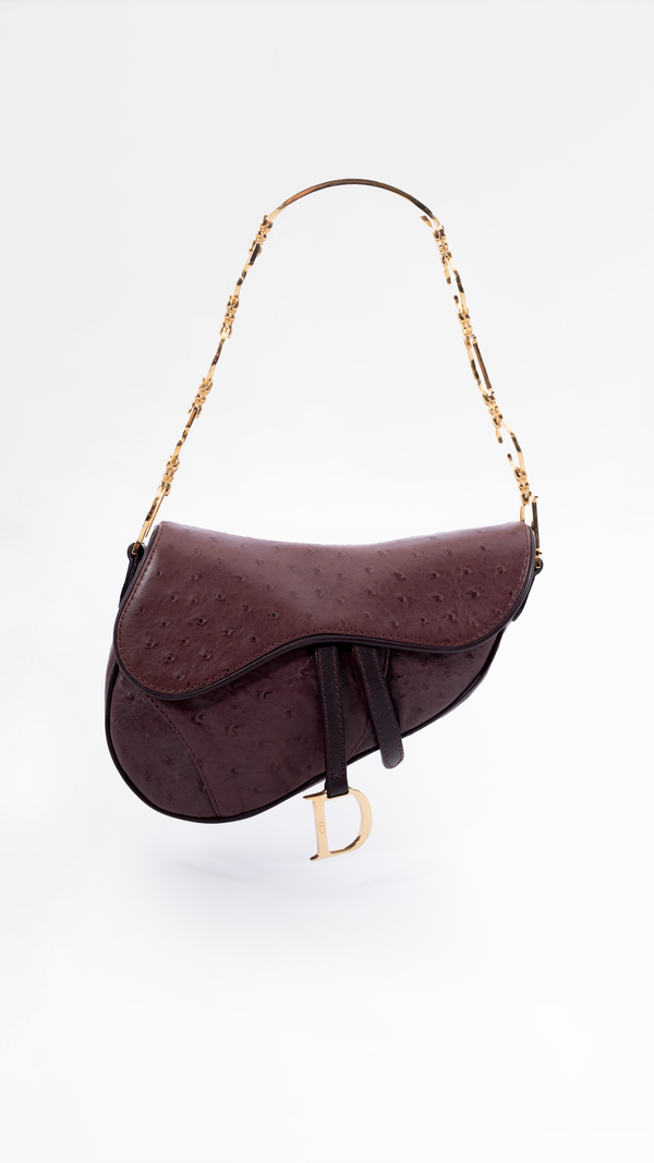 Dior Ostrich Leather Mini Saddle Bag