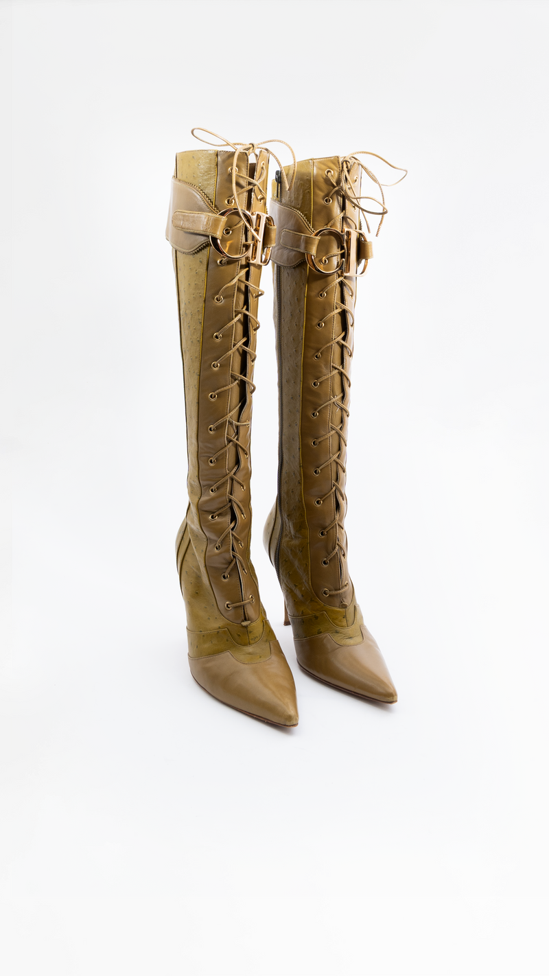 Dior Ostrich Leather Knee High Boots
