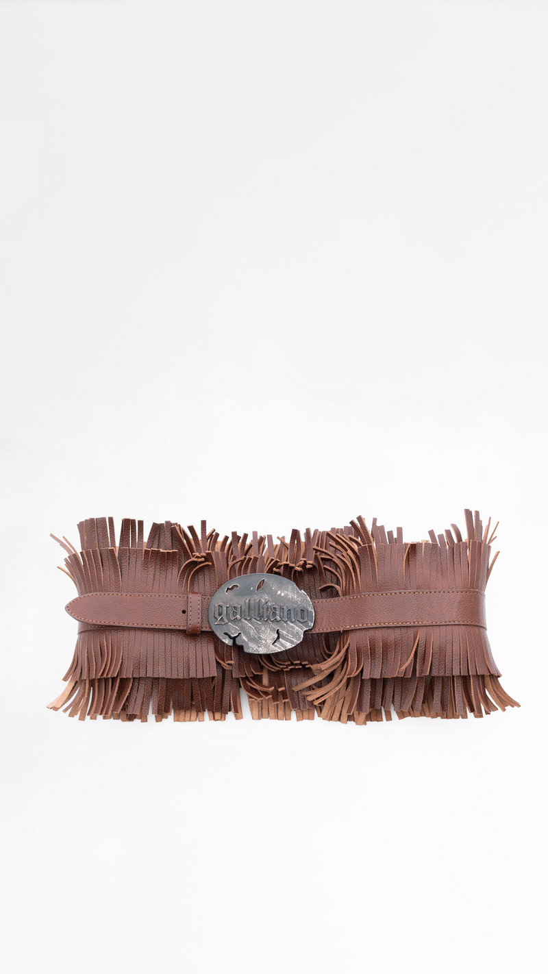 Galliano Leather Double Fringed Belt