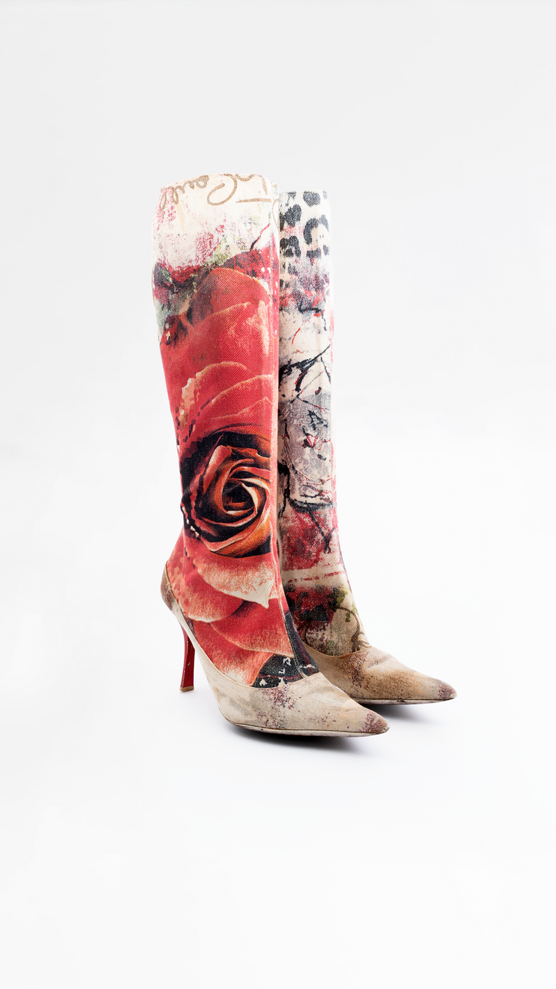 Roberto Cavalli Floral Print Knee High Boots