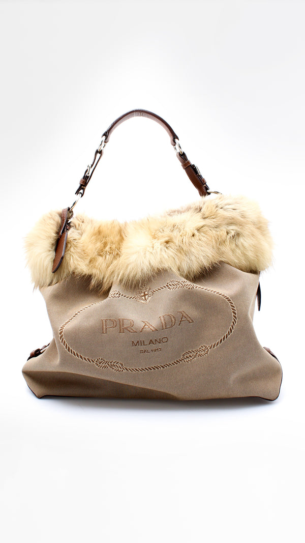 Prada Fur Hobo Shoulder Bag