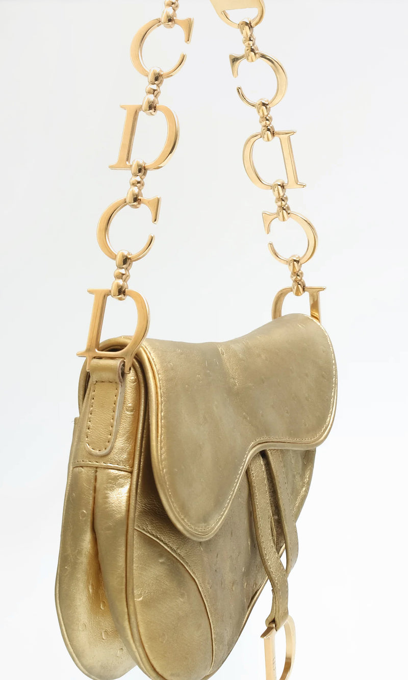 Dior Ostrich Mini Saddle Bag