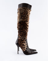 Gianmarco Lorenzi Leopard Print Knee High Boots - EU 38