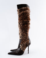 Gianmarco Lorenzi Leopard Print Knee High Boots - EU 38