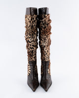 Gianmarco Lorenzi Leopard Print Knee High Boots - EU 38