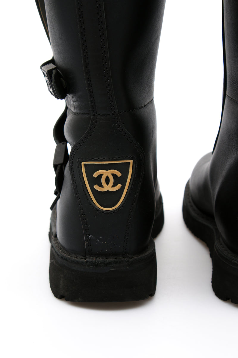 Chanel Biker Logo Boots