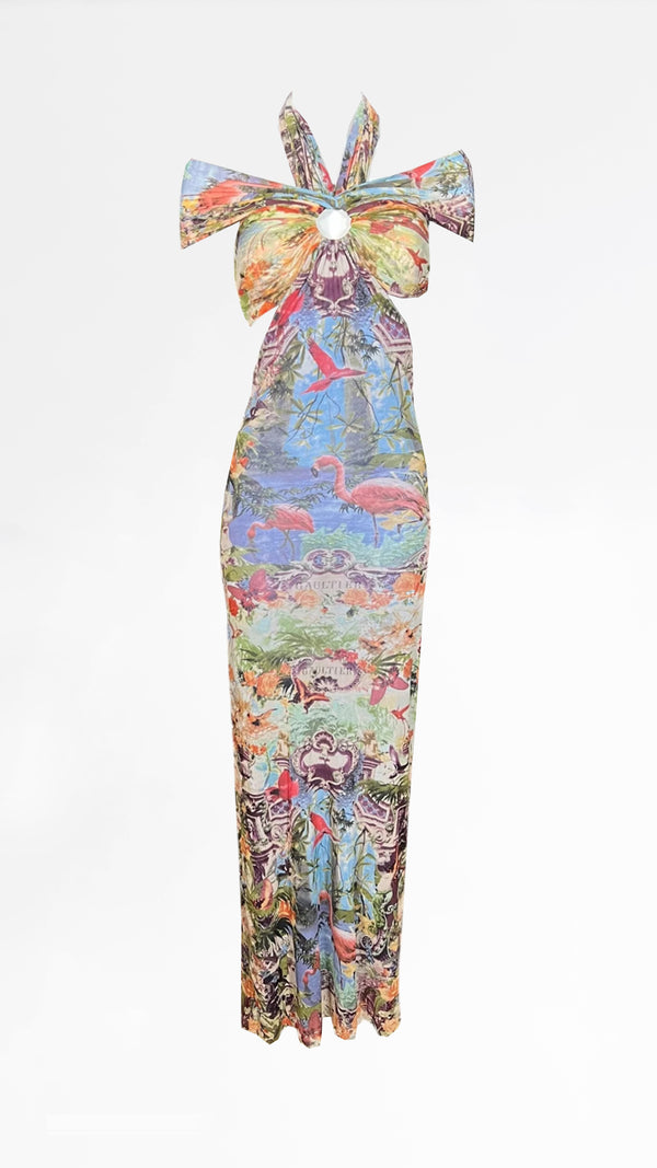 Jean Paul Gaultier 1999 Flamingo and Jungle Maxi Dress