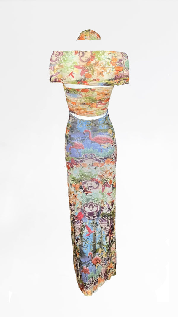 Jean Paul Gaultier 1999 Flamingo and Jungle Maxi Dress