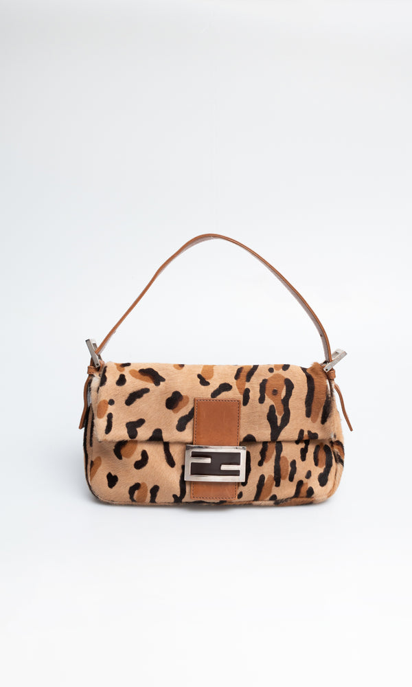 Fendi Leopard Baguette Shoulder Bag