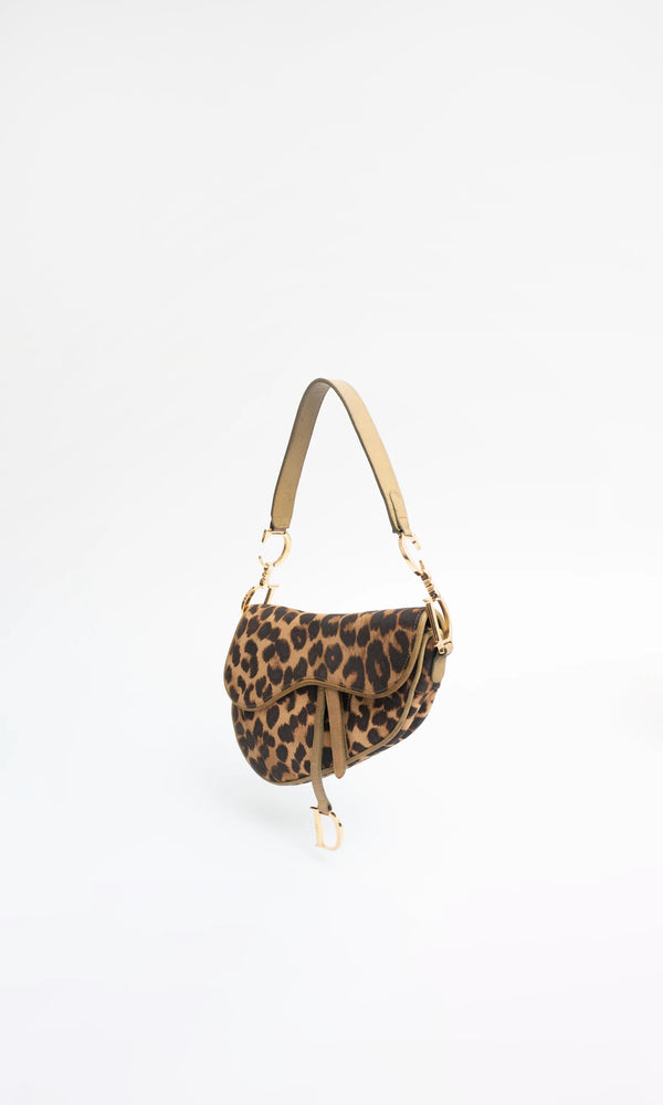 Dior Leopard Ostrich Saddle Bag
